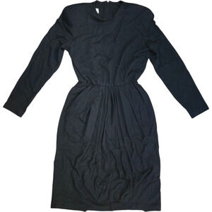 Vintage Jackie Bernard Elektic Black Dress 8 Long Sleeve Midi Made in USA Mod